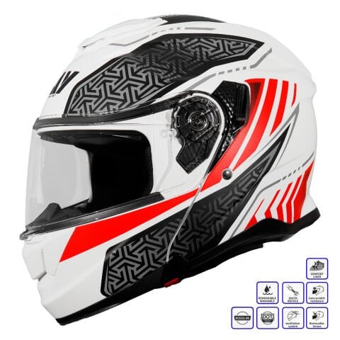 GP MY HELMET MKS002-WRB Güneş Vizörlü Şeffaf Çene Açılır Motosiklet Kaskı