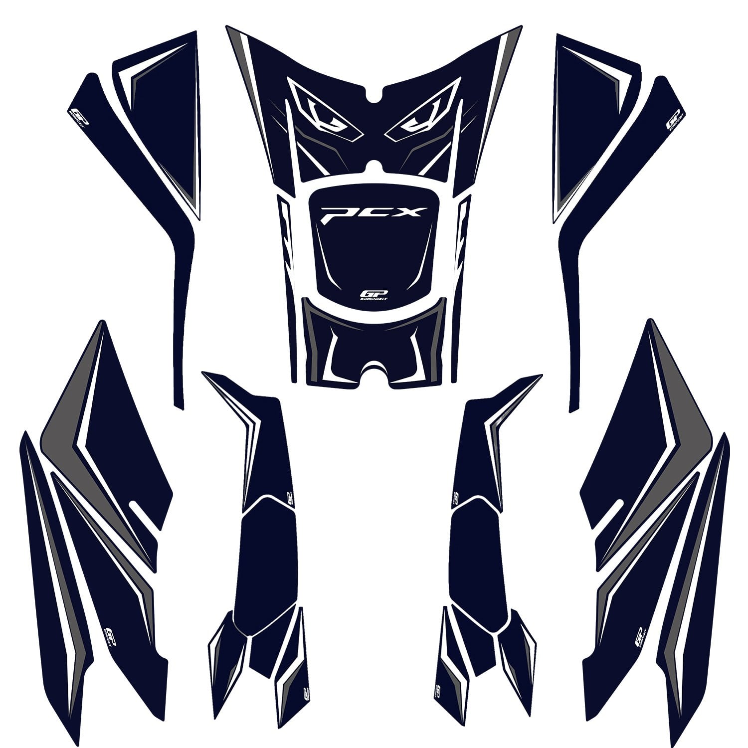 GP Kompozit Honda PCX 125 / 150 2025-2026 Uyumlu Full Tank Pad Seti Mavi