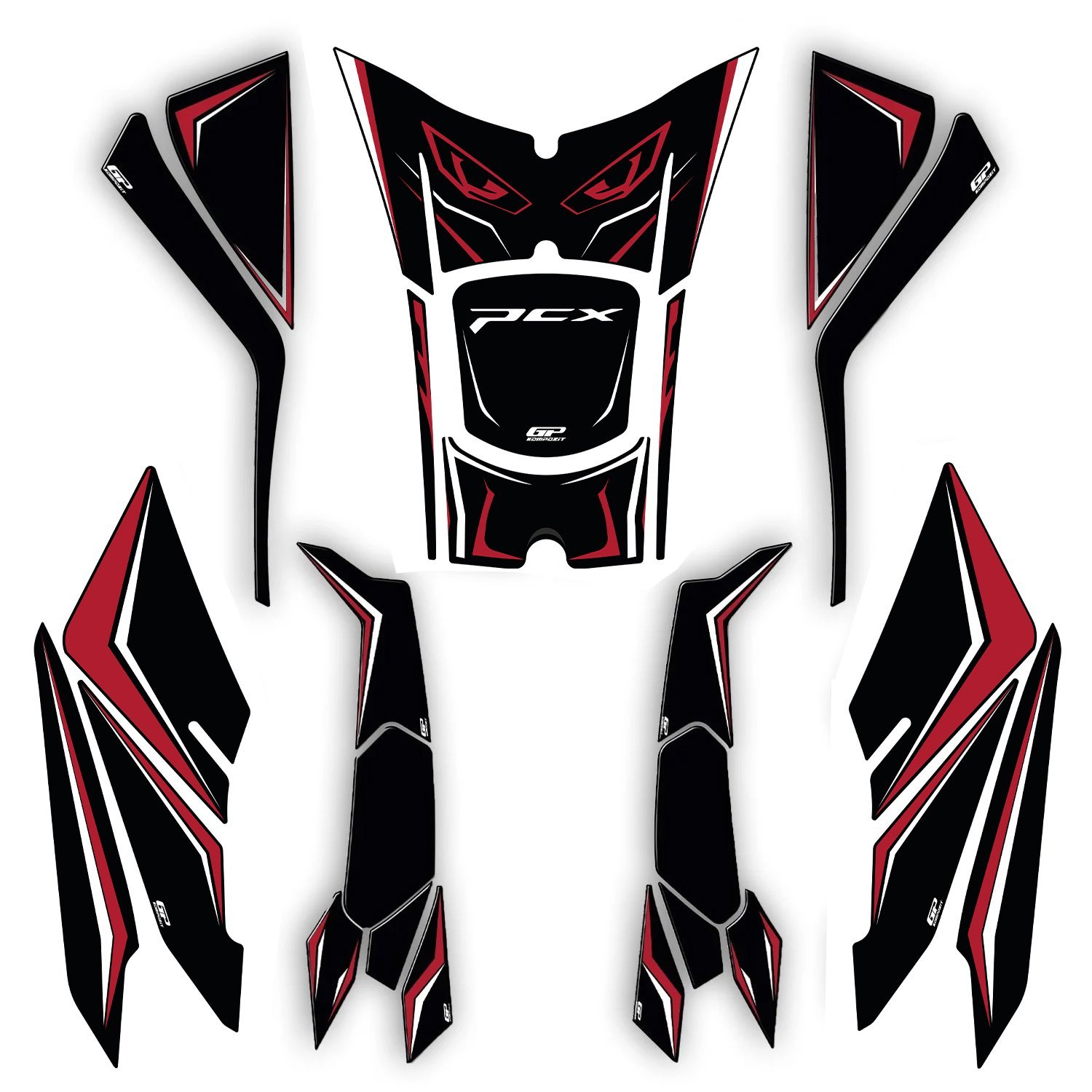 GP Kompozit Honda PCX 125 / 150 2025-2026 Uyumlu Full Tank Pad Seti Kırmızı