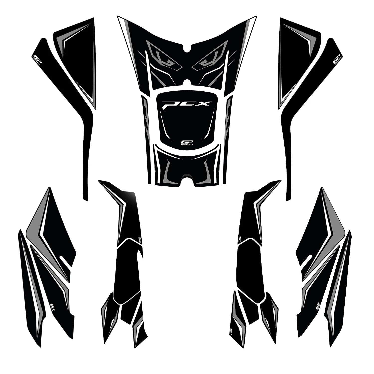 GP Kompozit Honda PCX 125 / 150 2025-2026 Uyumlu Full Tank Pad Seti Gri