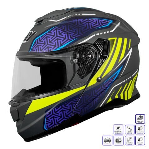 GP MY HELMET MKS002-RGBY Güneş Vizörlü Şeffaf Çene Açılır Motosiklet Kaskı