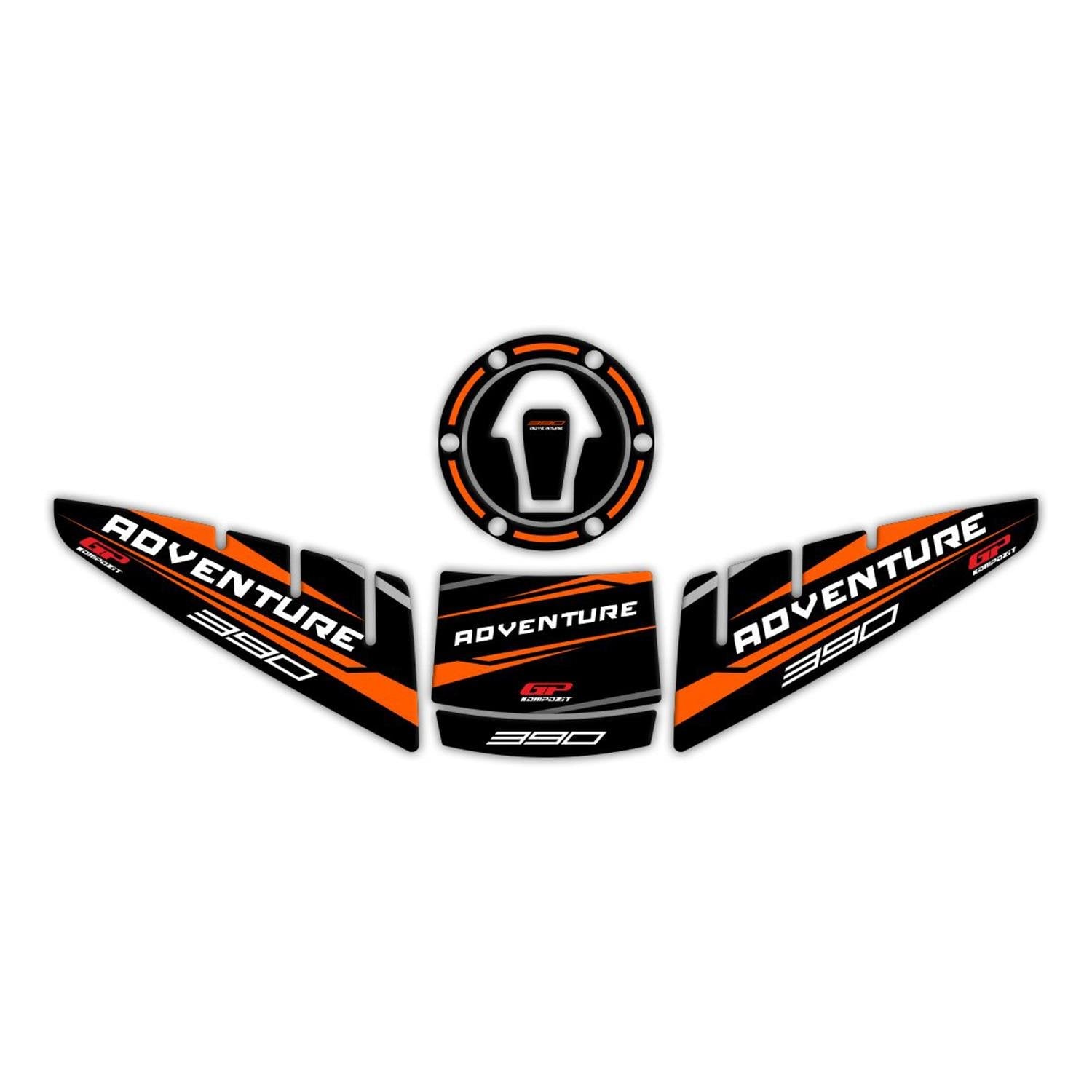 GP Kompozit KTM 390 Adventure 2020-2024 Uyumlu Tank Pad Seti Siyah-Turuncu