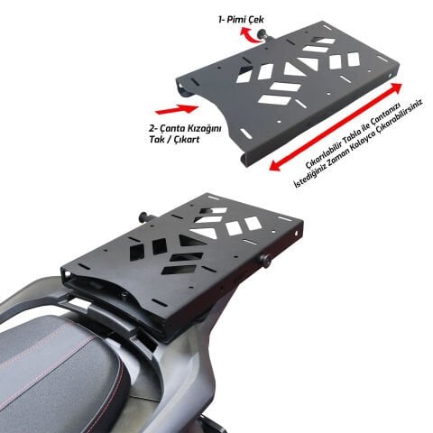 GP Kompozit Honda SH 125 2024-2025 Uyumlu Pratik Tak-Çıkar Kızaklı Arka Çanta Demiri Siyah