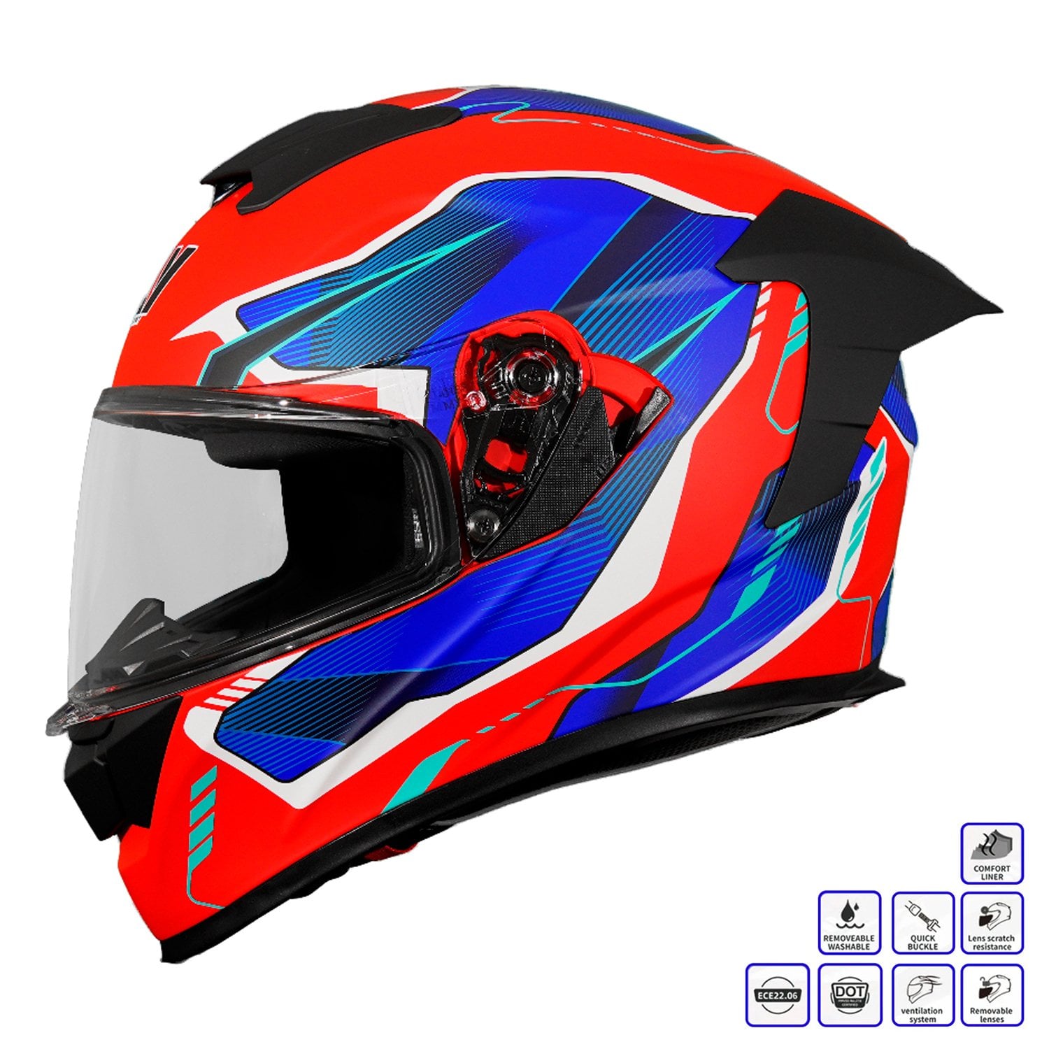 GP MY HELMET MKS001-RBW Yarış Spoiler Güneş Vizörlü Şeffaf Full Face Motosiklet Kaskı