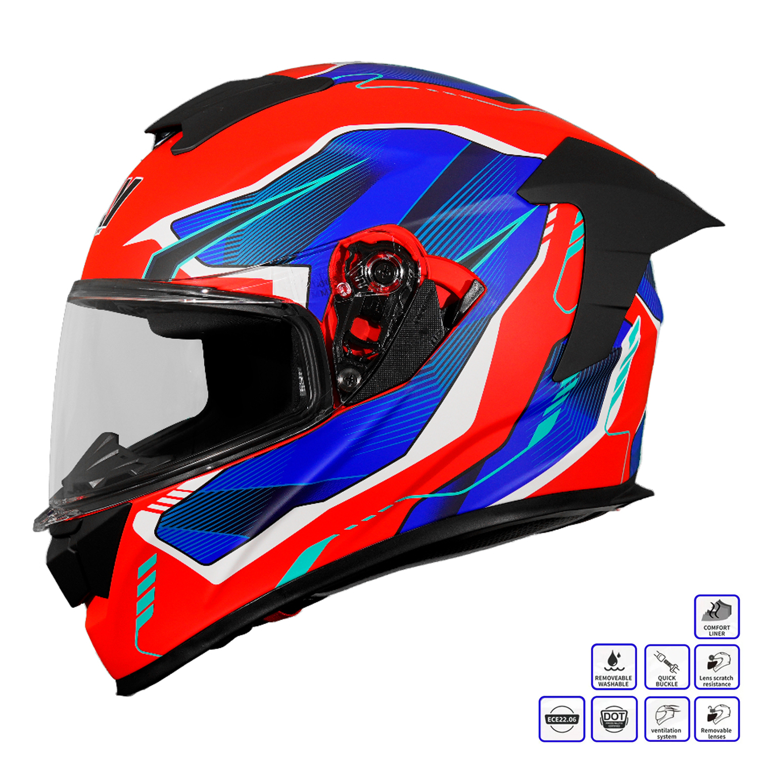 GP MY HELMET MKS001-RBW Yarış Spoiler Güneş Vizörlü Şeffaf Full Face Motosiklet Kaskı