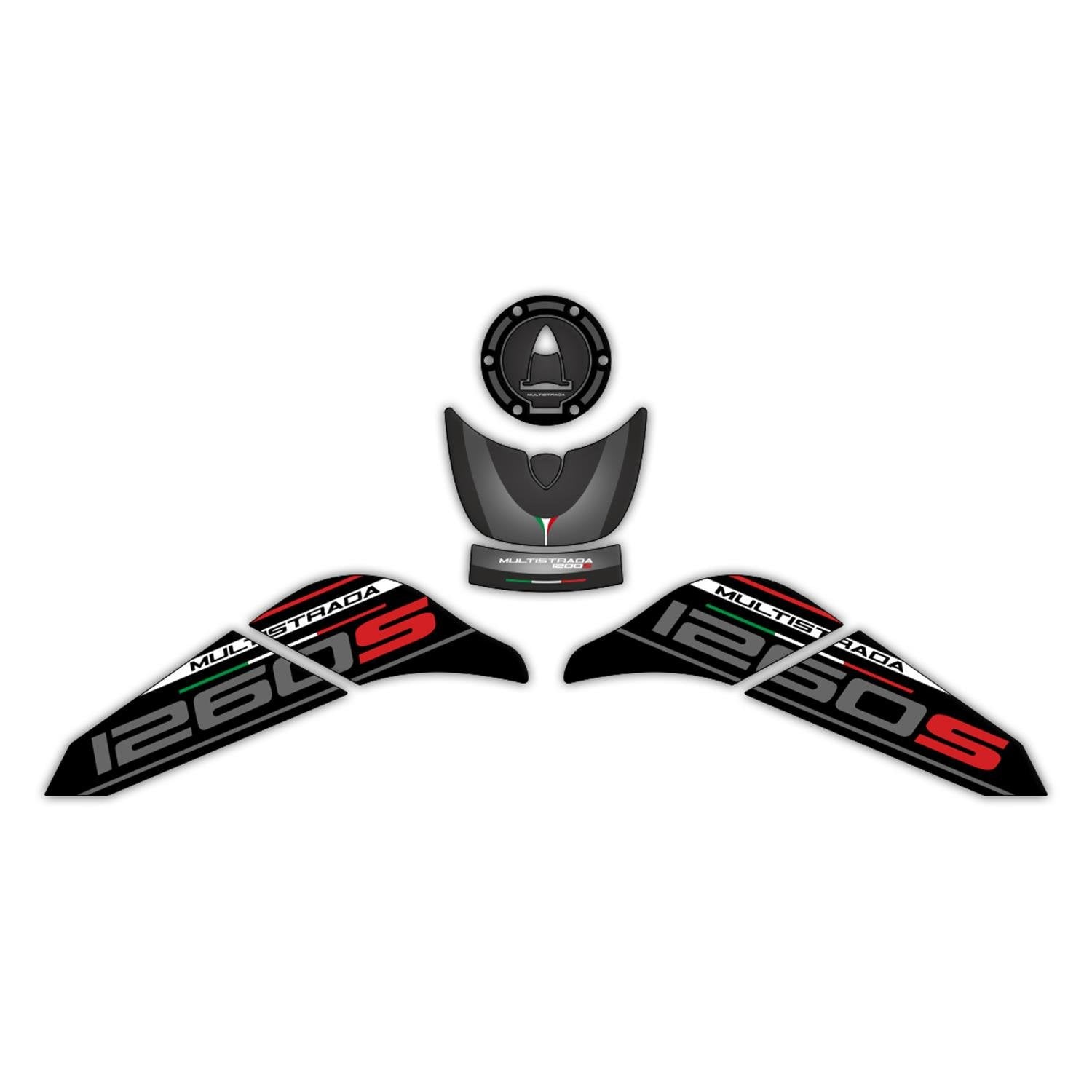 GP Kompozit Ducati Multistrada 1260 S 2015-2018 Uyumlu Tank Pad Seti Siyah
