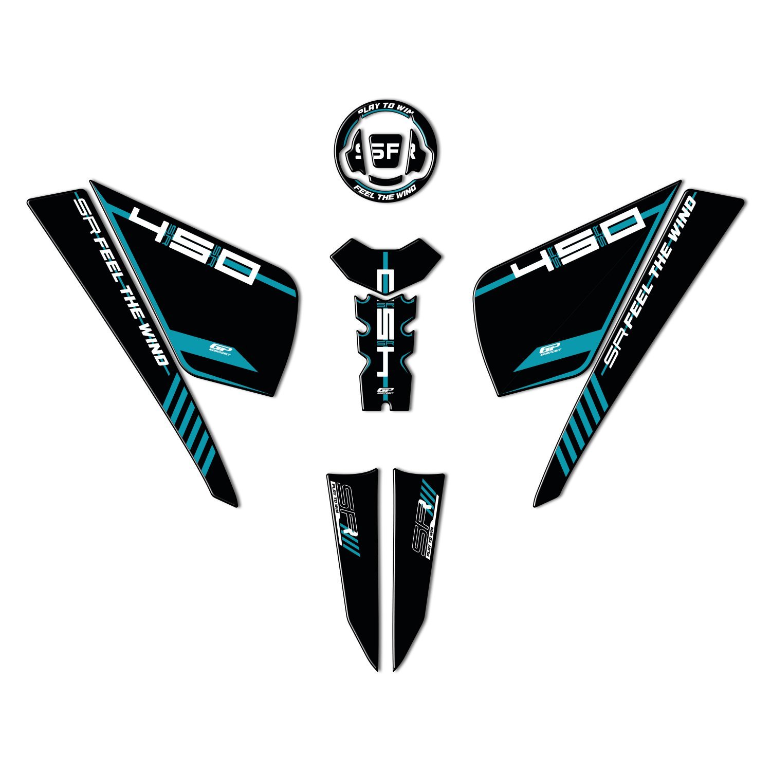 GP Kompozit CF Moto 450 SR 2023-2024 Uyumlu Tank Pad Seti Mavi