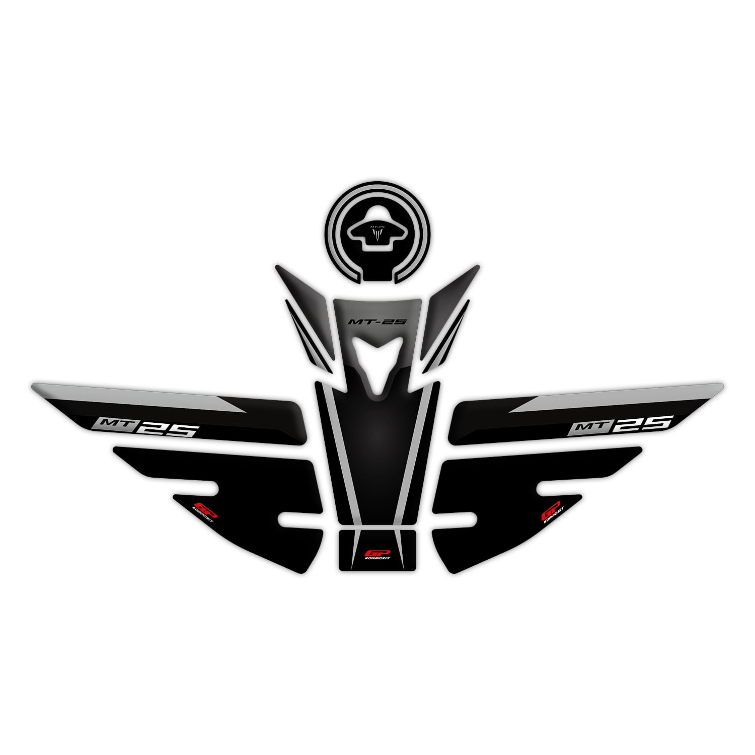 GP Kompozit Yamaha MT-25 2015-2019 Uyumlu Tank Pad Seti Siyah-Gri