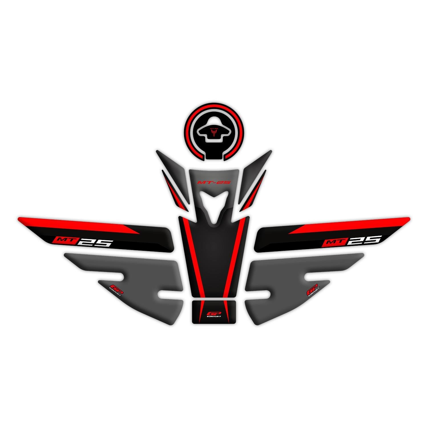 GP Kompozit Yamaha MT-25 2015-2019 Uyumlu Tank Pad Seti Siyah-Kırmızı