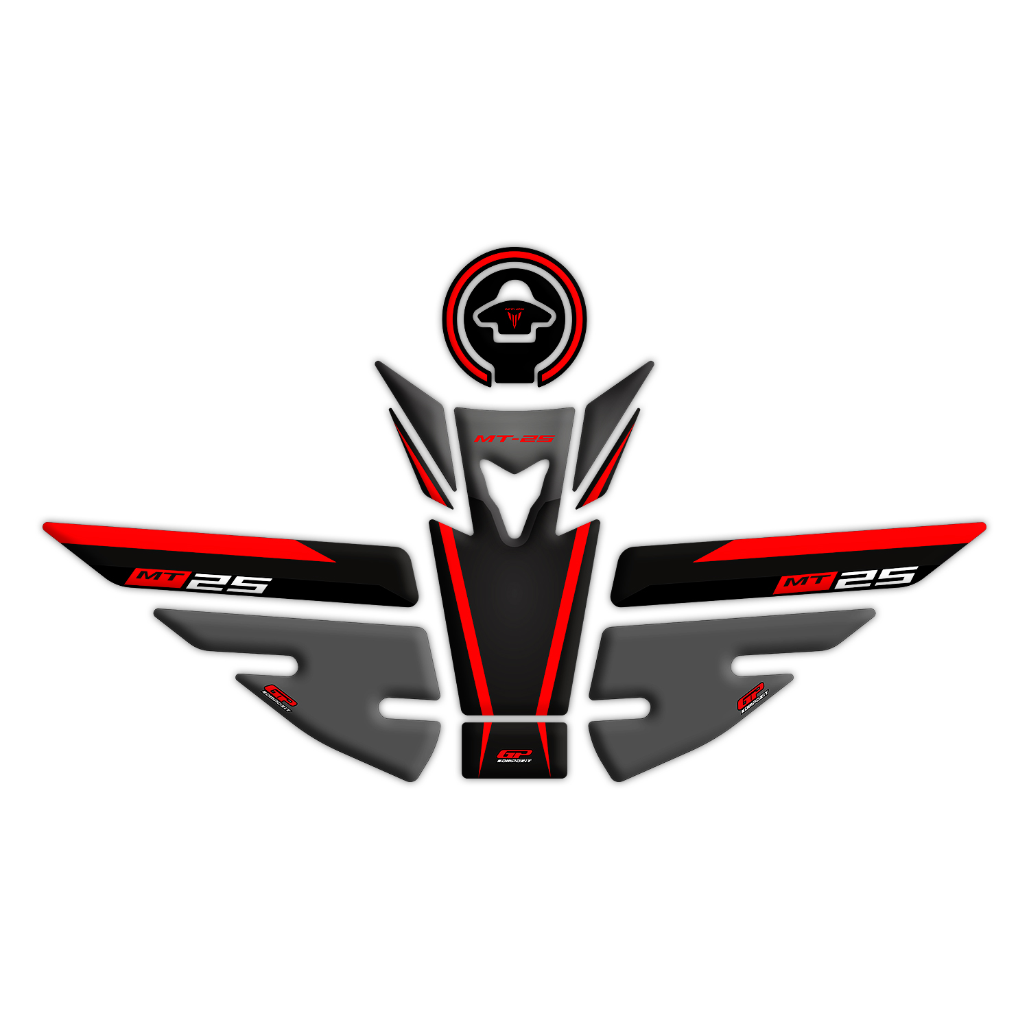 GP Kompozit Yamaha MT-25 2015-2019 Uyumlu Tank Pad Seti Siyah-Kırmızı