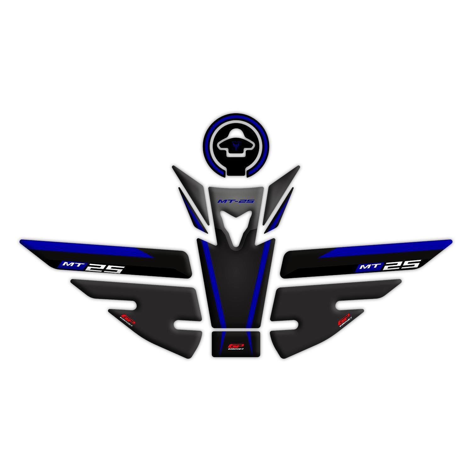 GP Kompozit Yamaha MT-25 2015-2019 Uyumlu Tank Pad Seti Siyah-Lacivert