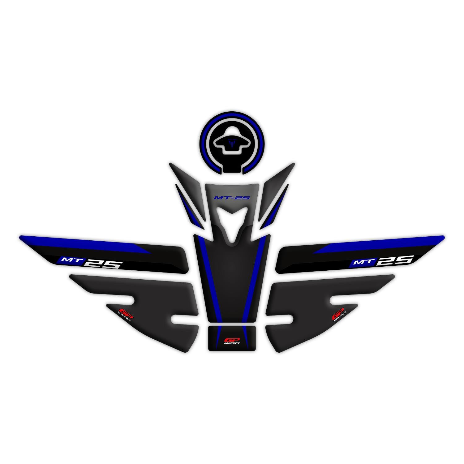 GP Kompozit Yamaha MT-25 2015-2019 Uyumlu Tank Pad Seti Siyah-Lacivert