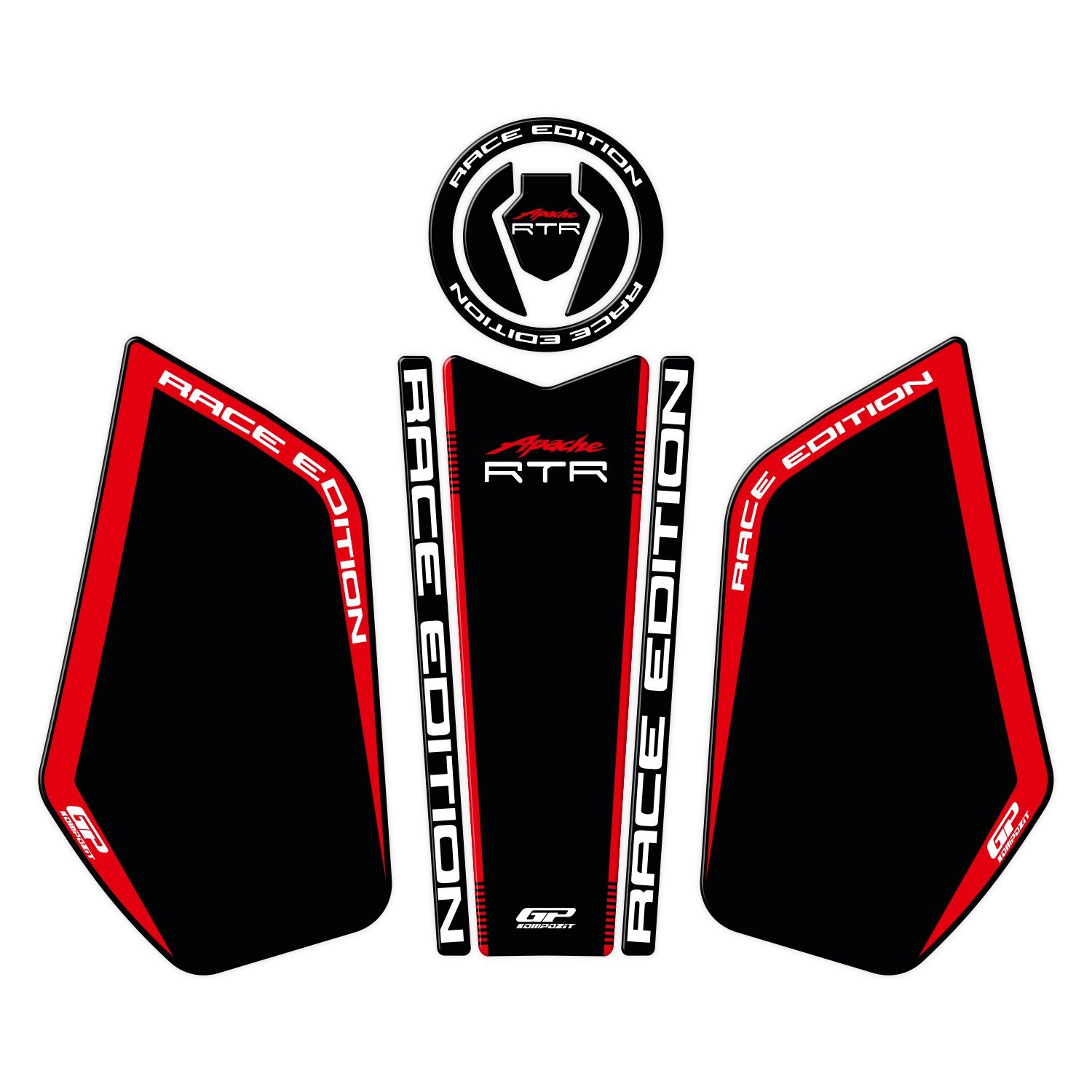 GP Kompozit TVS Apache RTR 200 2024 Uyumlu Tank Pad Seti Siyah - Kırmızı