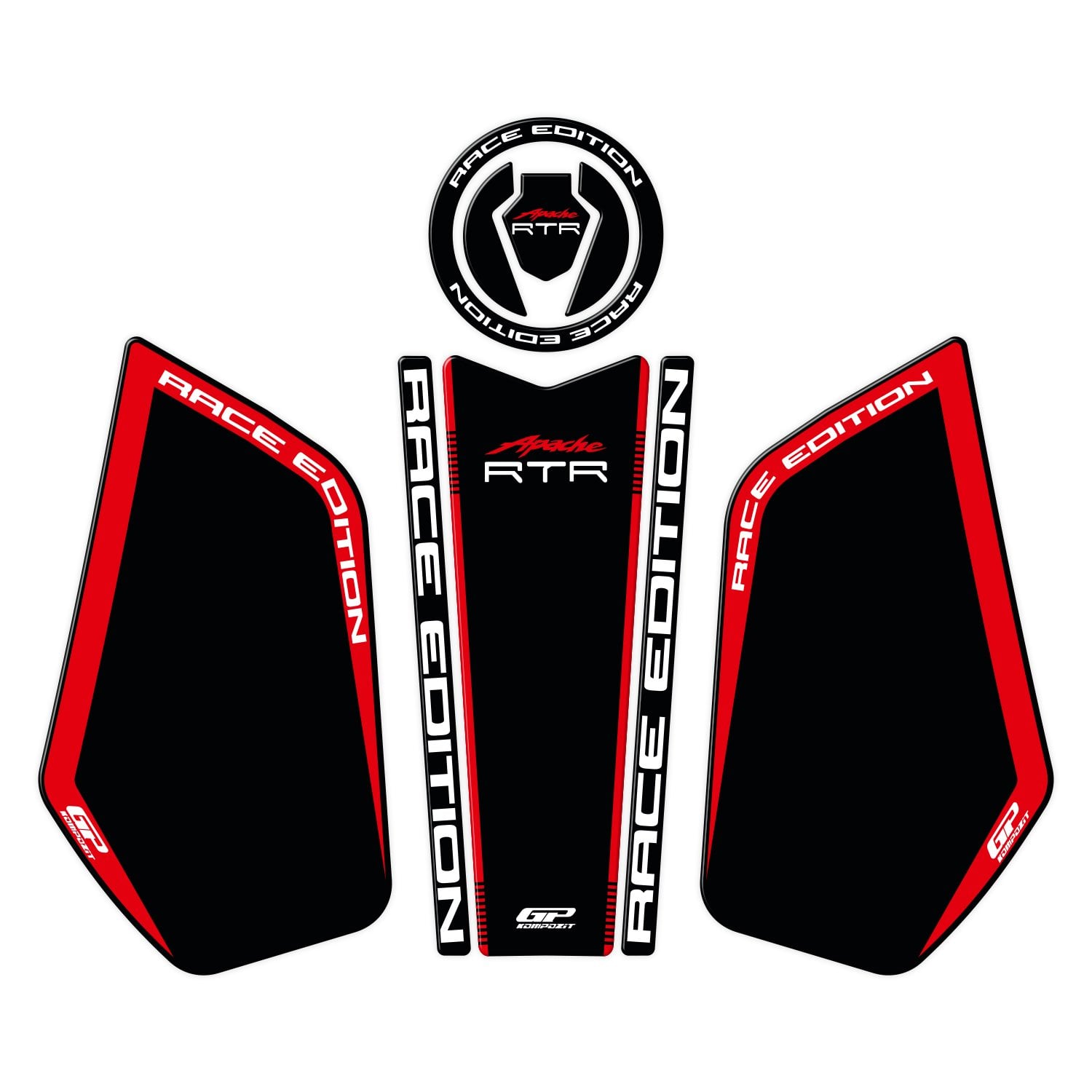 GP Kompozit TVS Apache RTR 200 2024 Uyumlu Tank Pad Seti Siyah - Kırmızı