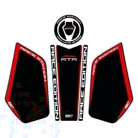 GP Kompozit TVS Apache RTR 200 2024 Uyumlu Tank Pad Seti Siyah - Kırmızı