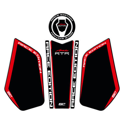 GP Kompozit TVS Apache RTR 200 2024 Uyumlu Tank Pad Seti Siyah - Kırmızı
