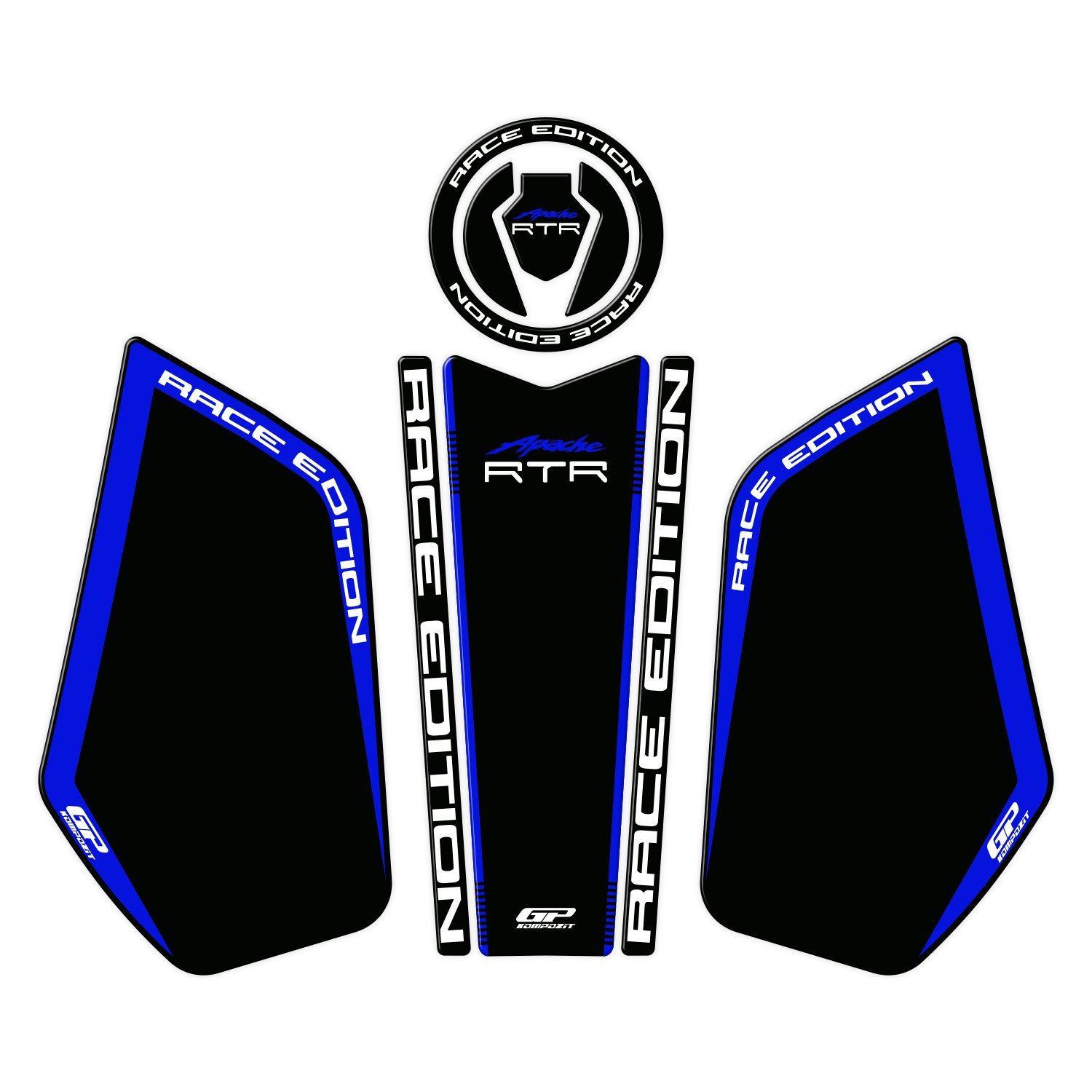 GP Kompozit TVS Apache RTR 200 2024 Uyumlu Tank Pad Seti Siyah - Mavi