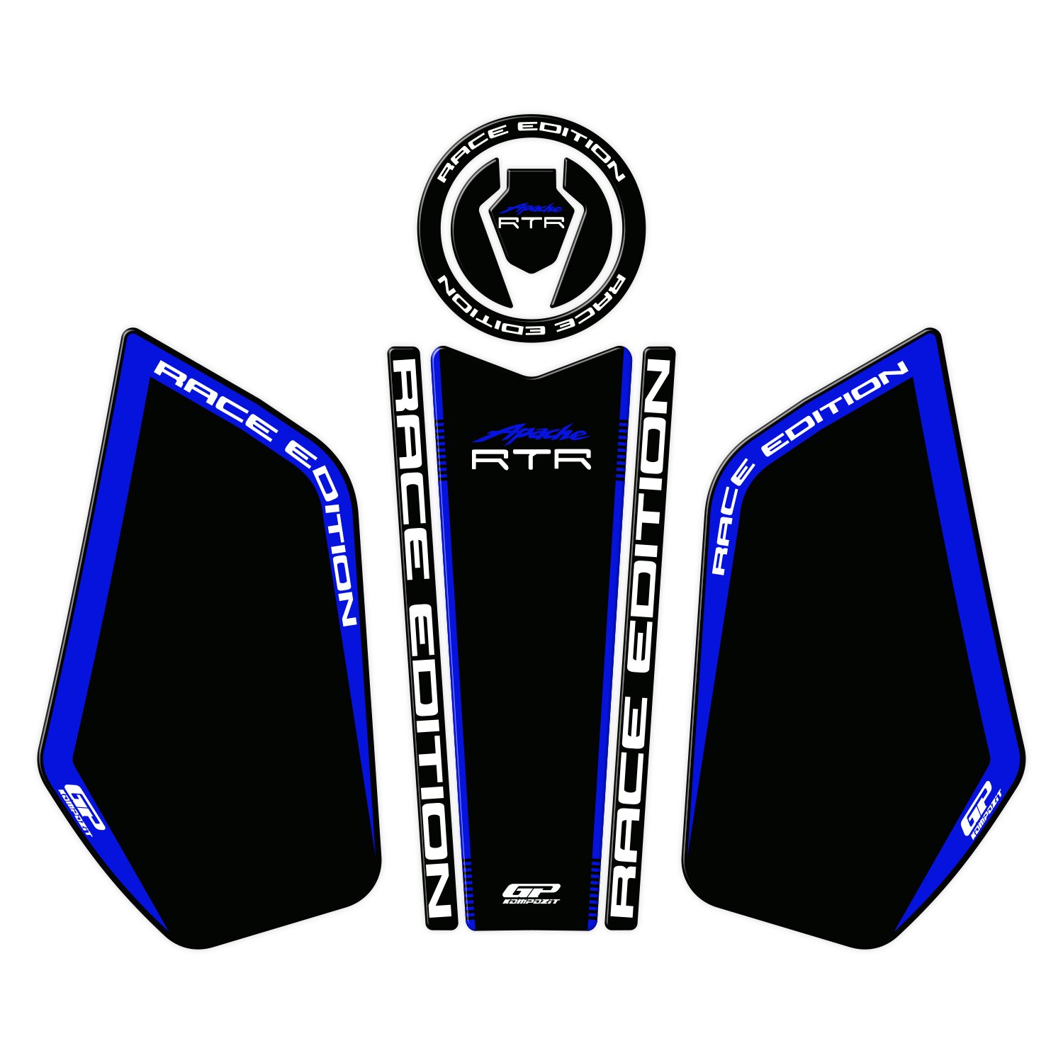 GP Kompozit TVS Apache RTR 200 2024 Uyumlu Tank Pad Seti Siyah - Mavi