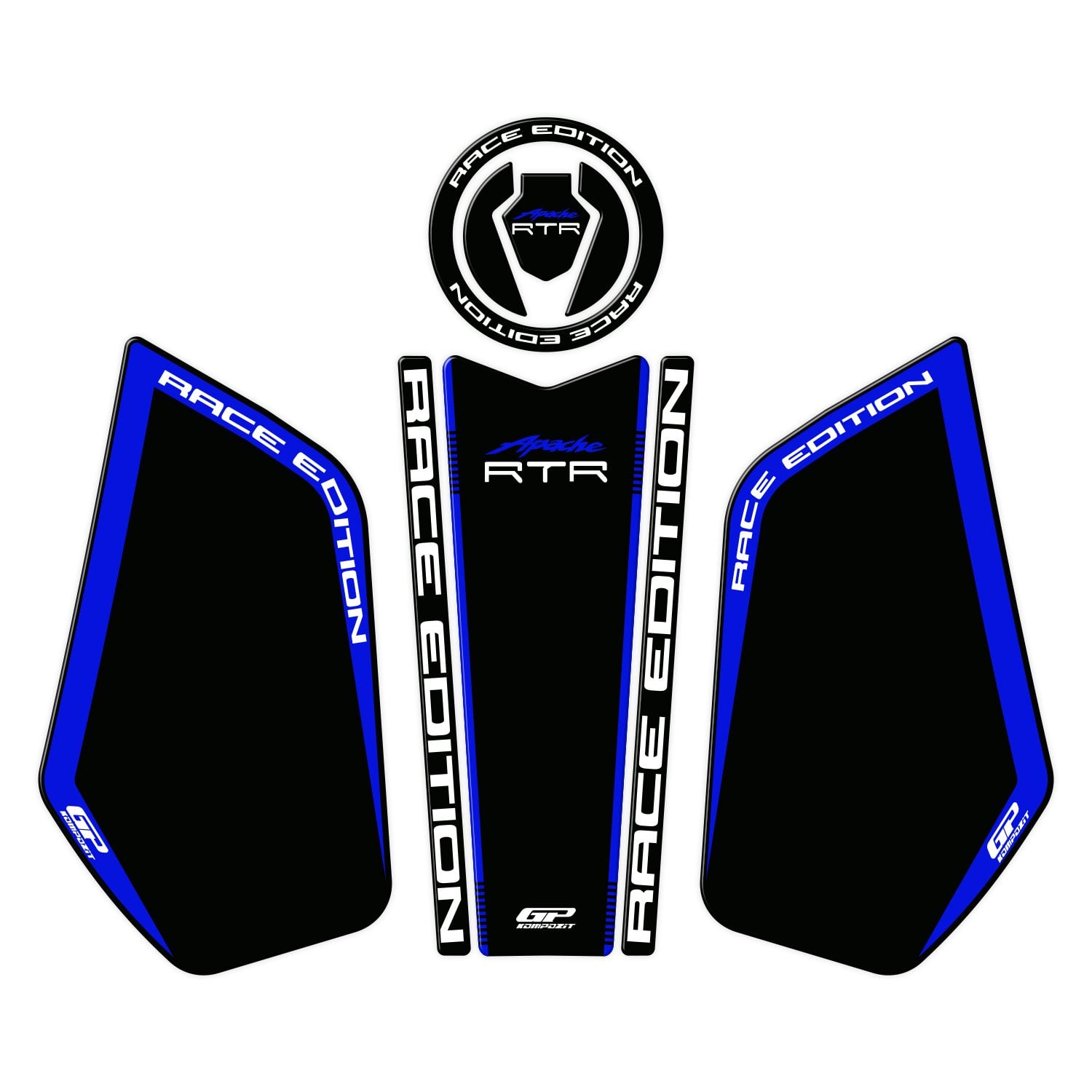GP Kompozit TVS Apache RTR 200 2024 Uyumlu Tank Pad Seti Siyah - Mavi