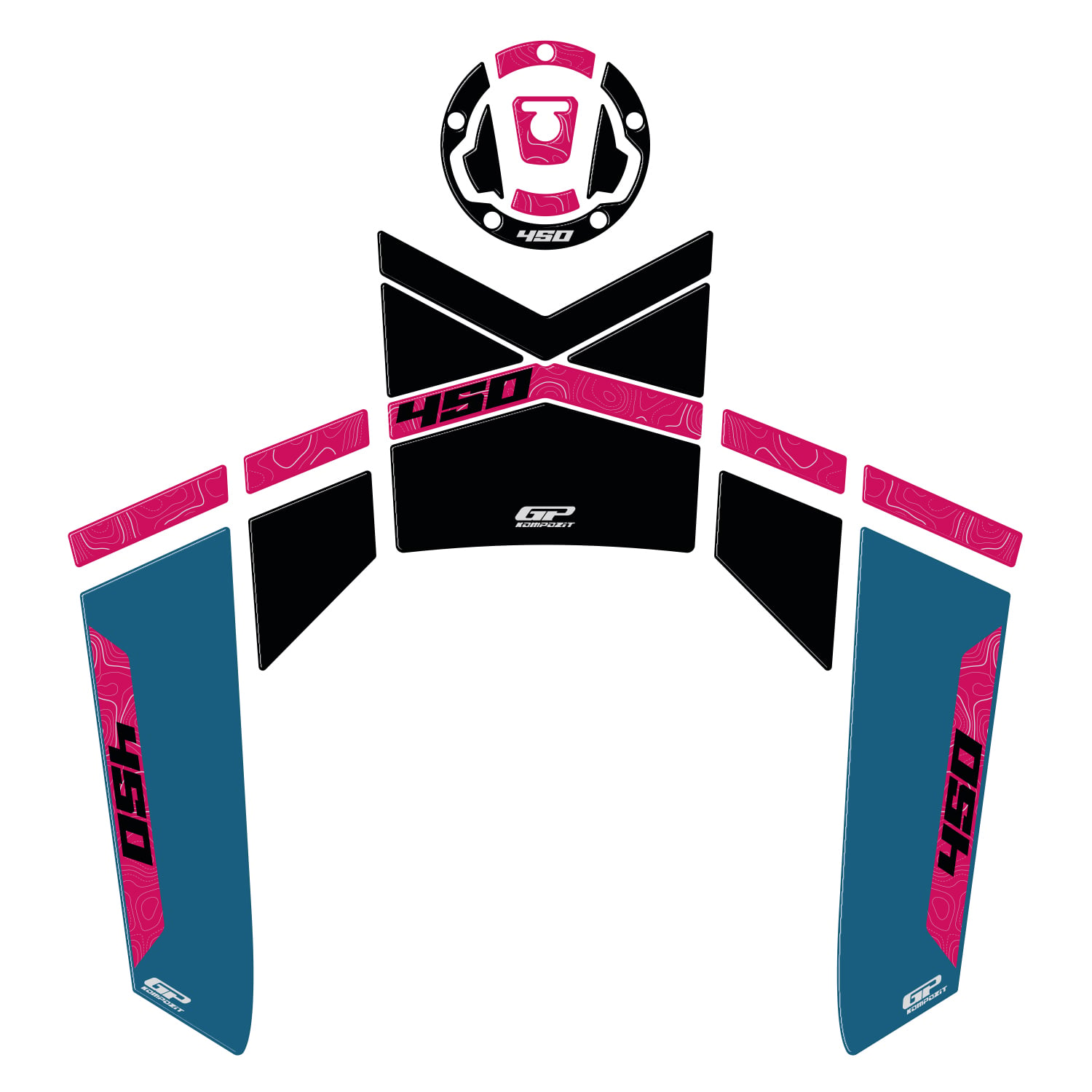 GP Kompozit CF Moto 450 MT 2024-2026 Uyumlu Tank Pad Mavi