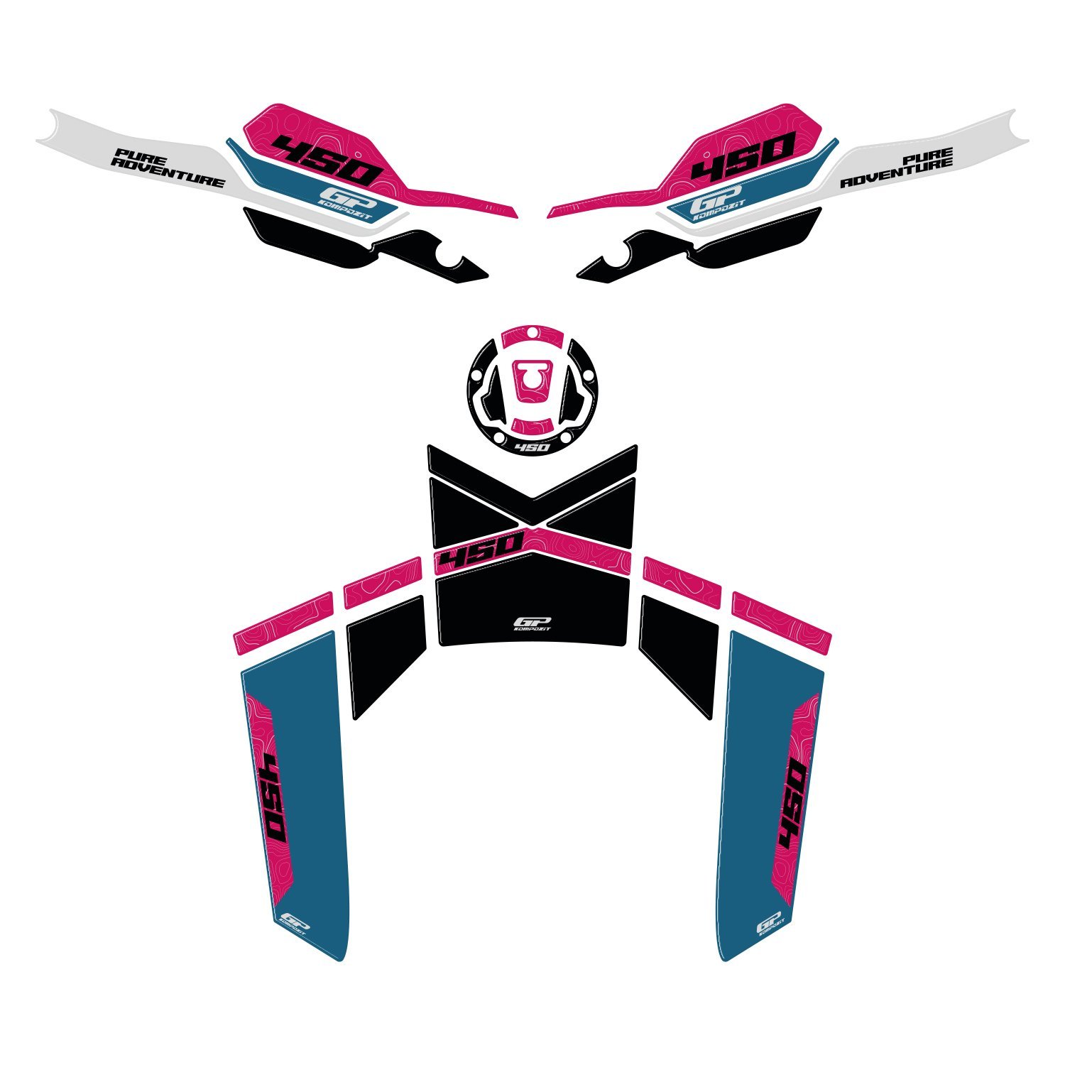 GP Kompozit CF Moto 450 MT 2024 Uyumlu Tank Pad Seti Mavi