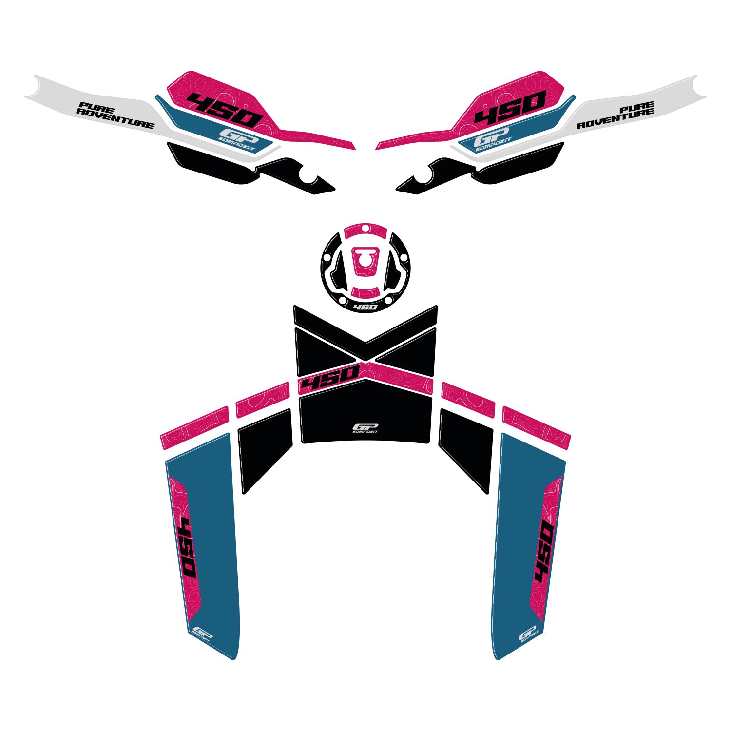 GP Kompozit CF Moto 450 MT 2024-2026 Uyumlu Tank Pad Seti Mavi