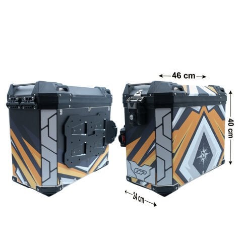 GP Kompozit DSN07 Universal 40 lt x 2 Desenli Alüminyum Motosiklet Yan Çanta Seti