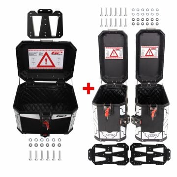 GP Kompozit Universal 37+40+40 lt Alüminyum Motosiklet Çanta Seti Siyah
