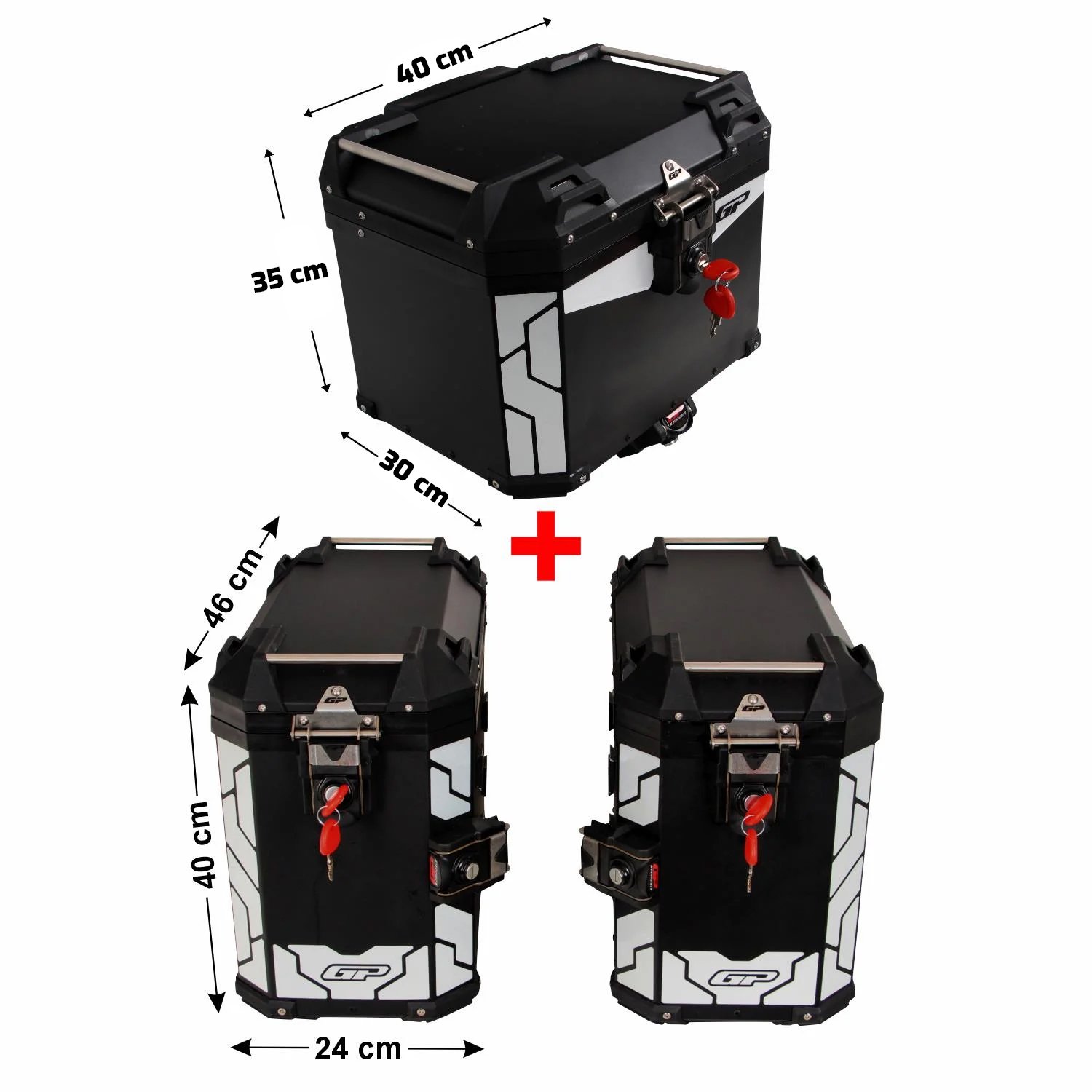 GP Kompozit Universal 37+40+40 lt Alüminyum Motosiklet Çanta Seti Siyah