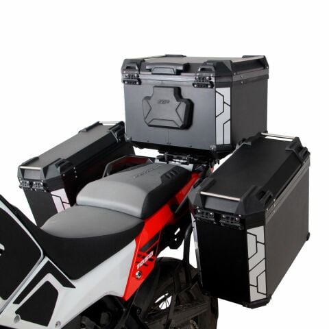GP Kompozit Universal 57+40+40 lt Alüminyum Motosiklet Çanta Seti Siyah