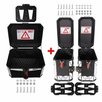 GP Kompozit Universal 57+40+40 lt Alüminyum Motosiklet Çanta Seti Siyah