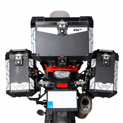 GP Kompozit Universal 75+40+40 lt Alüminyum Motosiklet Çanta Seti Siyah