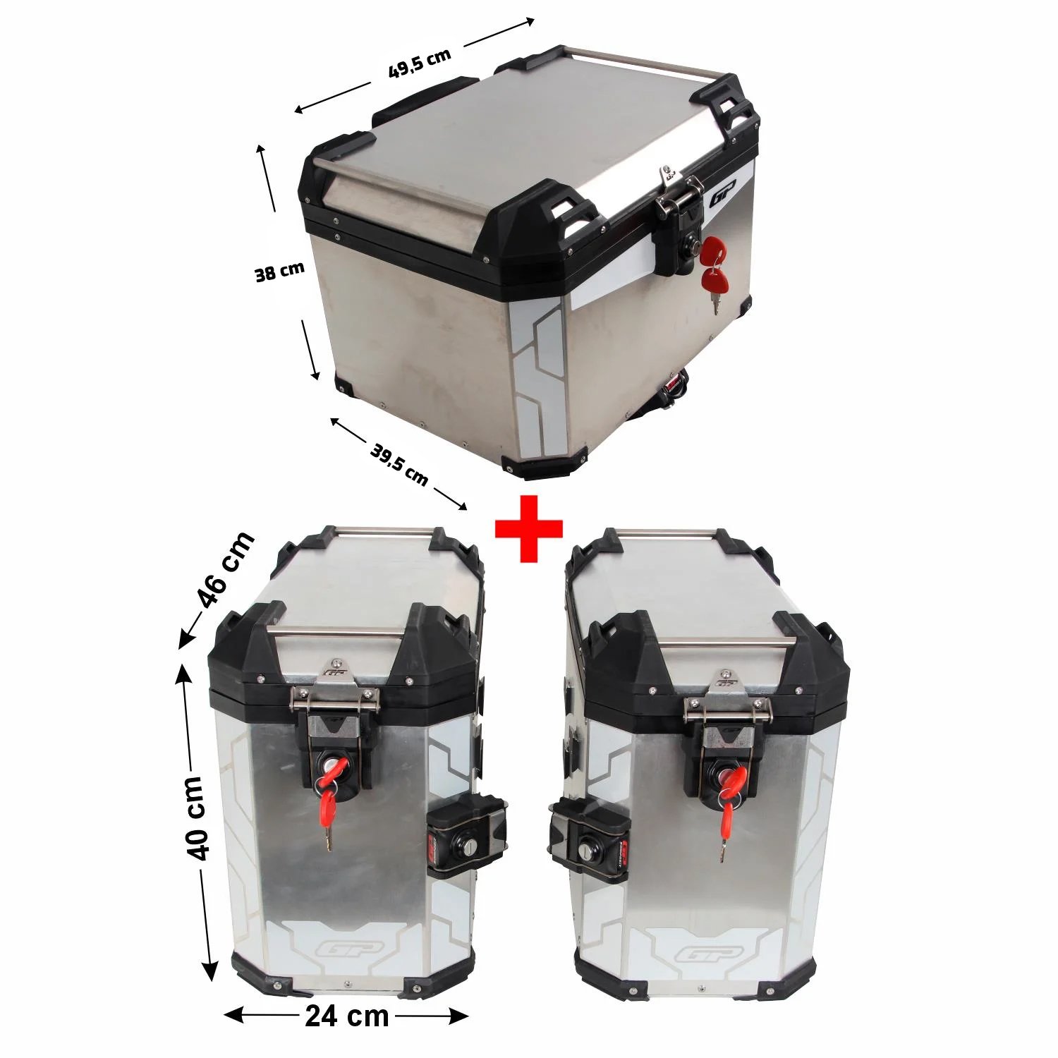 GP Kompozit Universal 57+40+40 lt Alüminyum Motosiklet Çanta Seti Gri