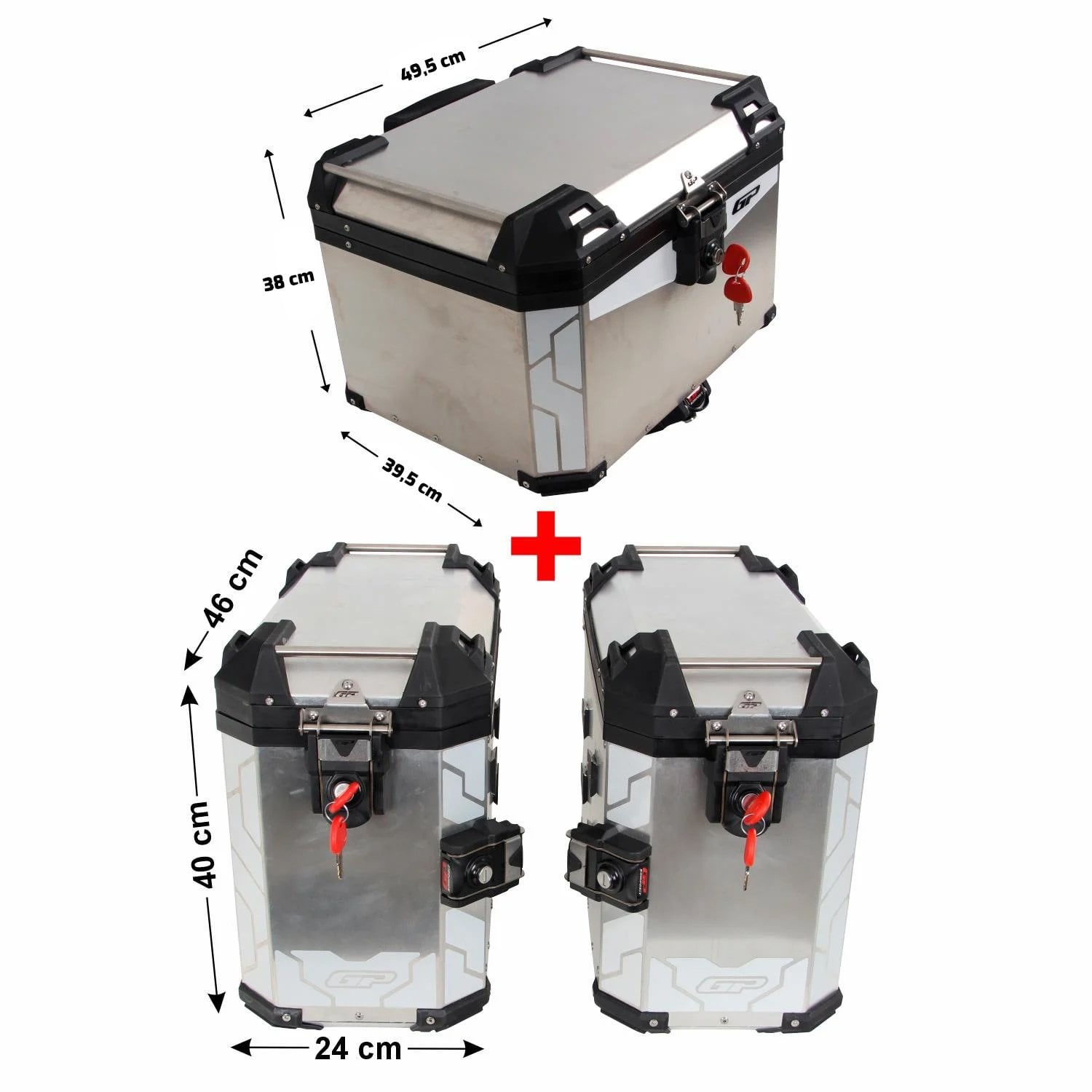 GP Kompozit Universal 57+40+40 lt Alüminyum Motosiklet Çanta Seti Gri