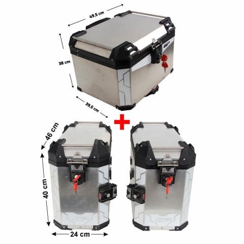 GP Kompozit Universal 57+40+40 lt Alüminyum Motosiklet Çanta Seti Gri