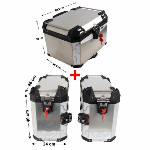 GP Kompozit Universal 57+40+40 lt Alüminyum Motosiklet Çanta Seti Gri