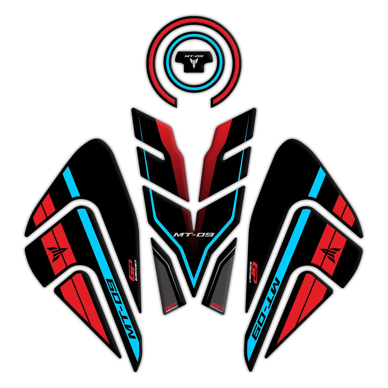 GP Kompozit Yamaha MT-09 2021-2023 Uyumlu Tank Pad Seti Kırmızı-Gri