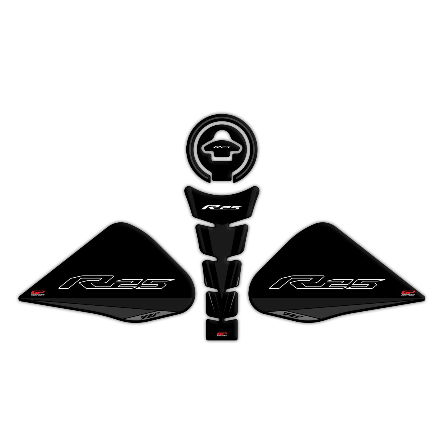 GP Kompozit Yamaha R25 2015-2018 Uyumlu Tank Pad Seti Siyah