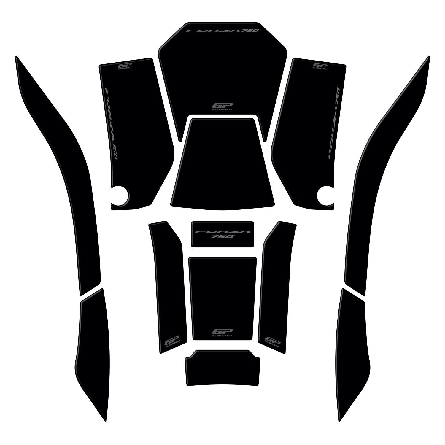 GP Kompozit Honda Forza 750 2021-2024 Uyumlu Tank Pad Seti Siyah