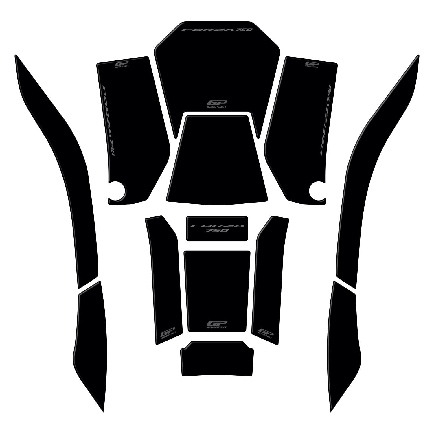 GP Kompozit Honda Forza 750 2021-2024 Uyumlu Tank Pad Seti Siyah