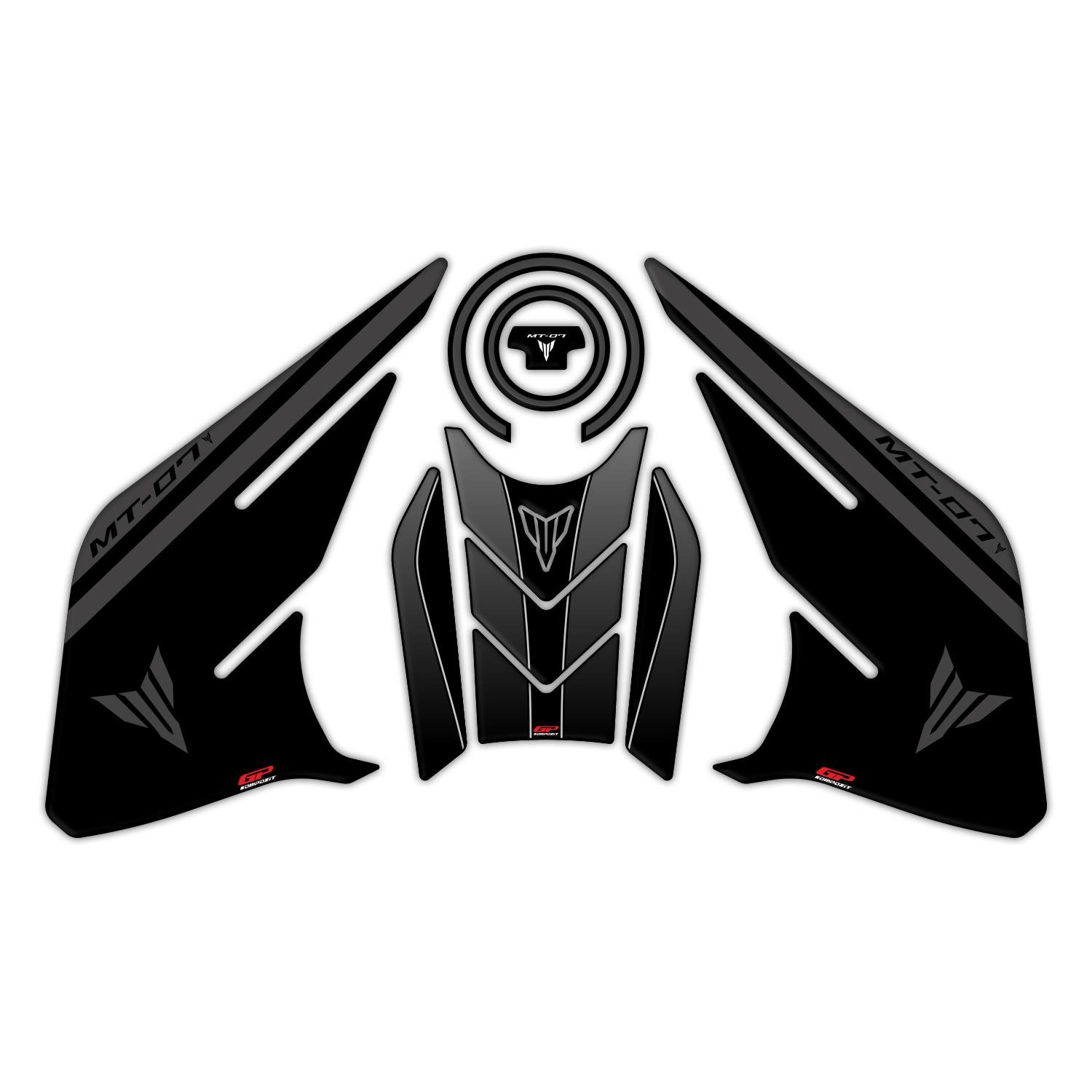 GP Kompozit Yamaha MT-07 2021-2024 Uyumlu Tank Pad Seti Siyah