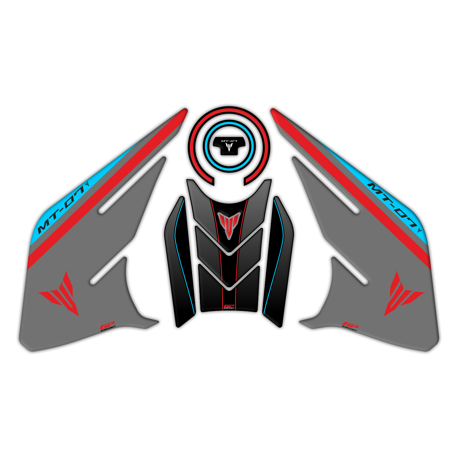 GP Kompozit Yamaha MT-07 2021-2024 Uyumlu Tank Pad Seti Kırmızı-Gri
