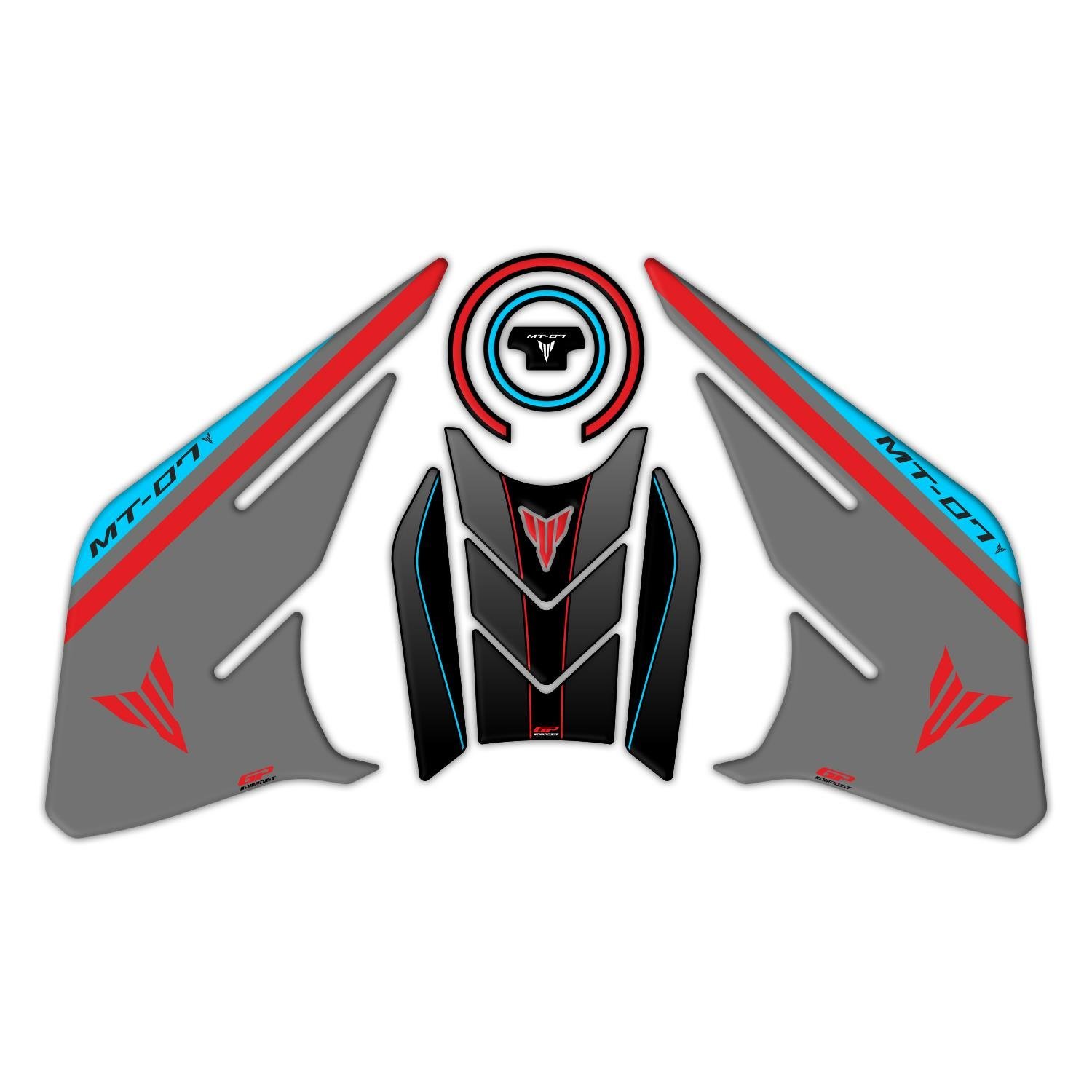 GP Kompozit Yamaha MT-07 2021-2024 Uyumlu Tank Pad Seti Kırmızı-Gri