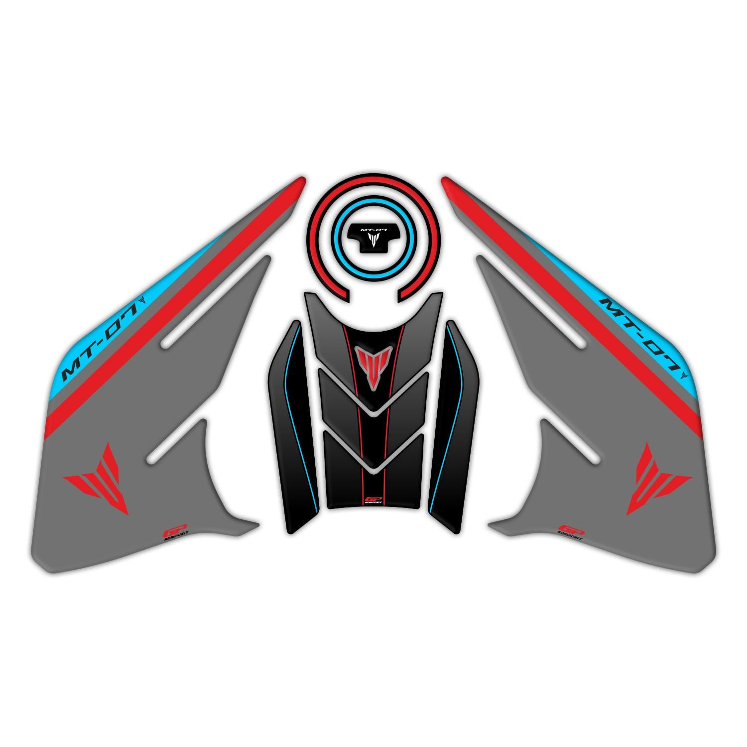 GP Kompozit Yamaha MT-07 2021-2024 Uyumlu Tank Pad Seti Kırmızı-Gri