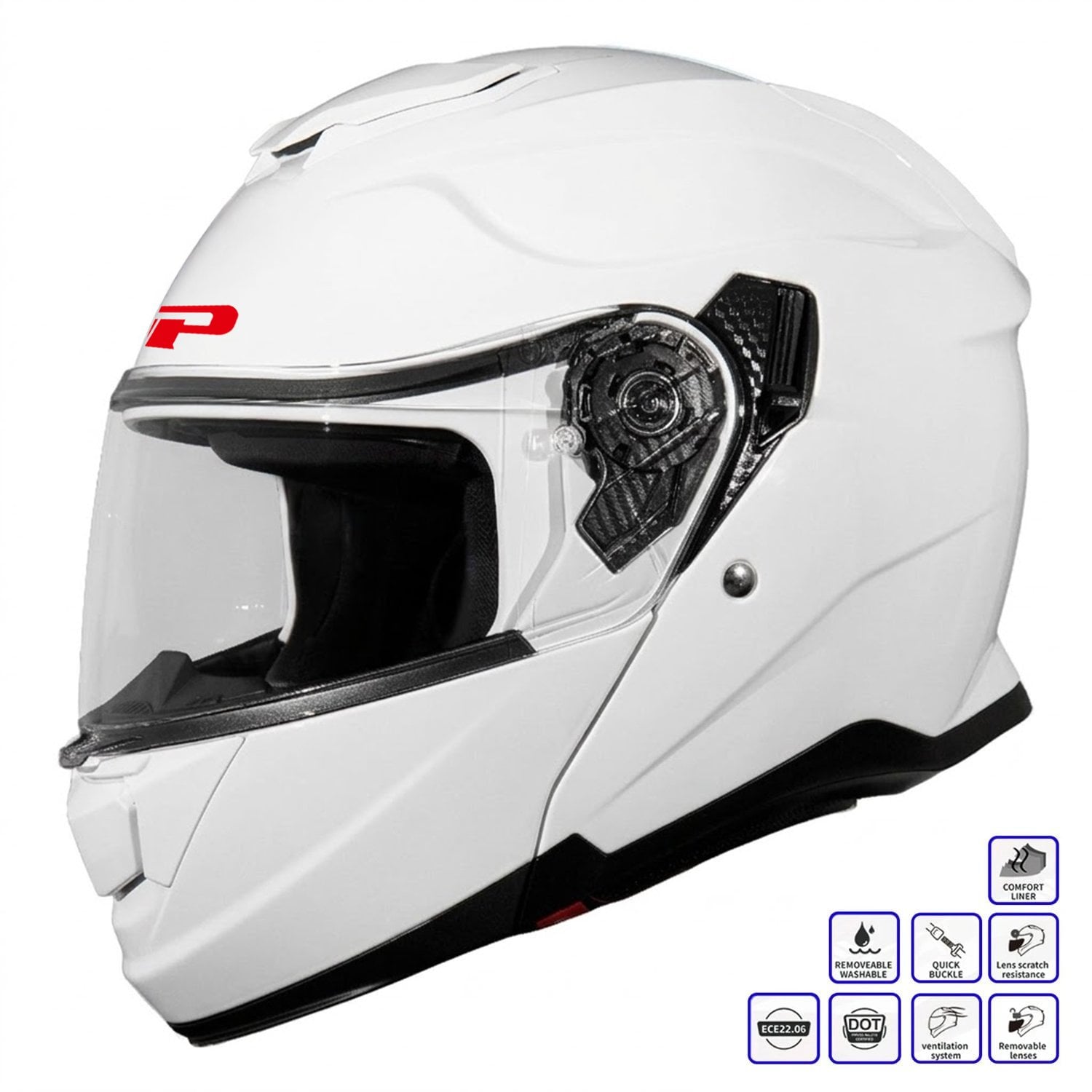 GP Kompozit MKS007-PW Güneş Vizörlü Şeffaf Çene Açılır Motosiklet Kaskı