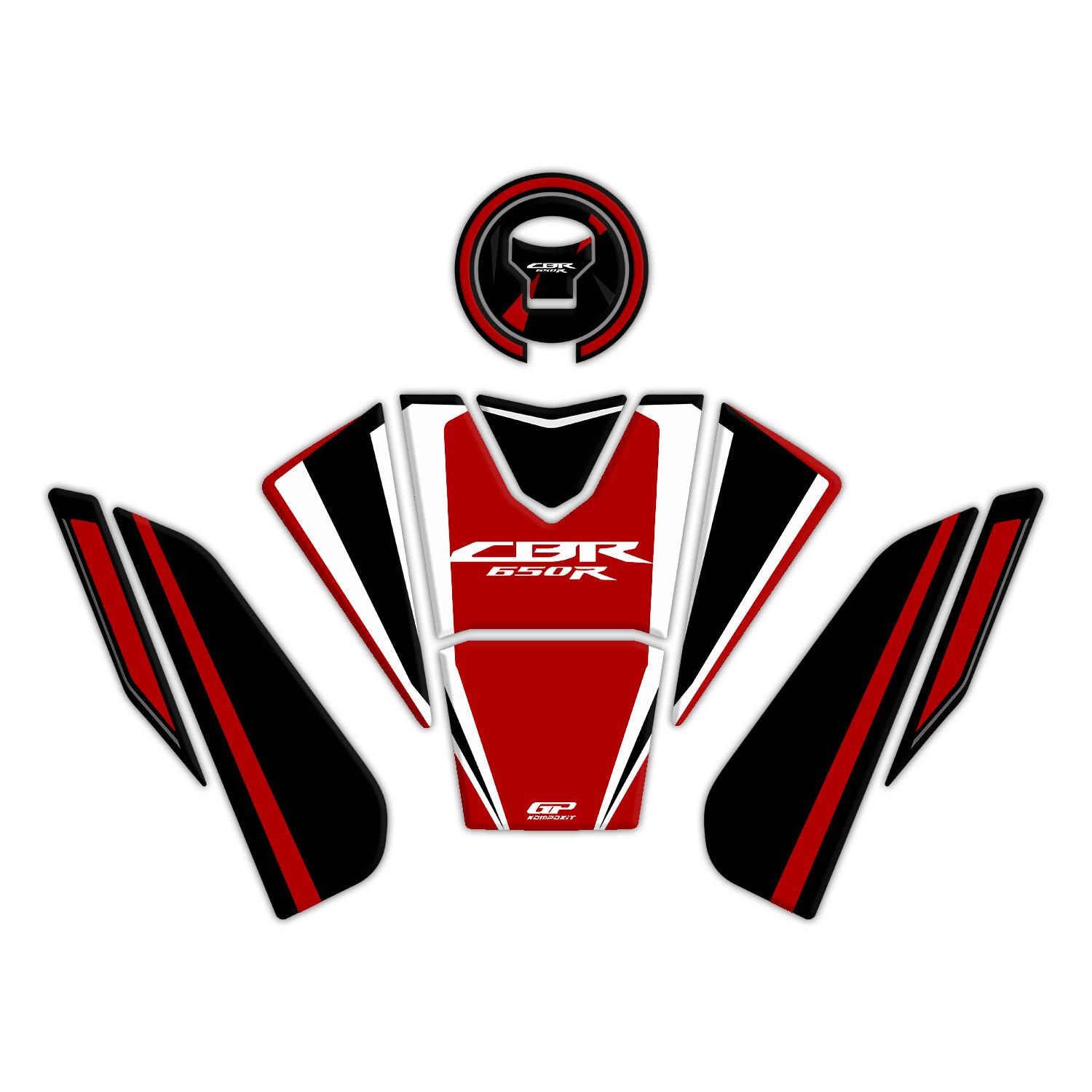 GP Kompozit Honda CBR650R 2019-2023 Uyumlu Tank Pad Seti Kırmızı