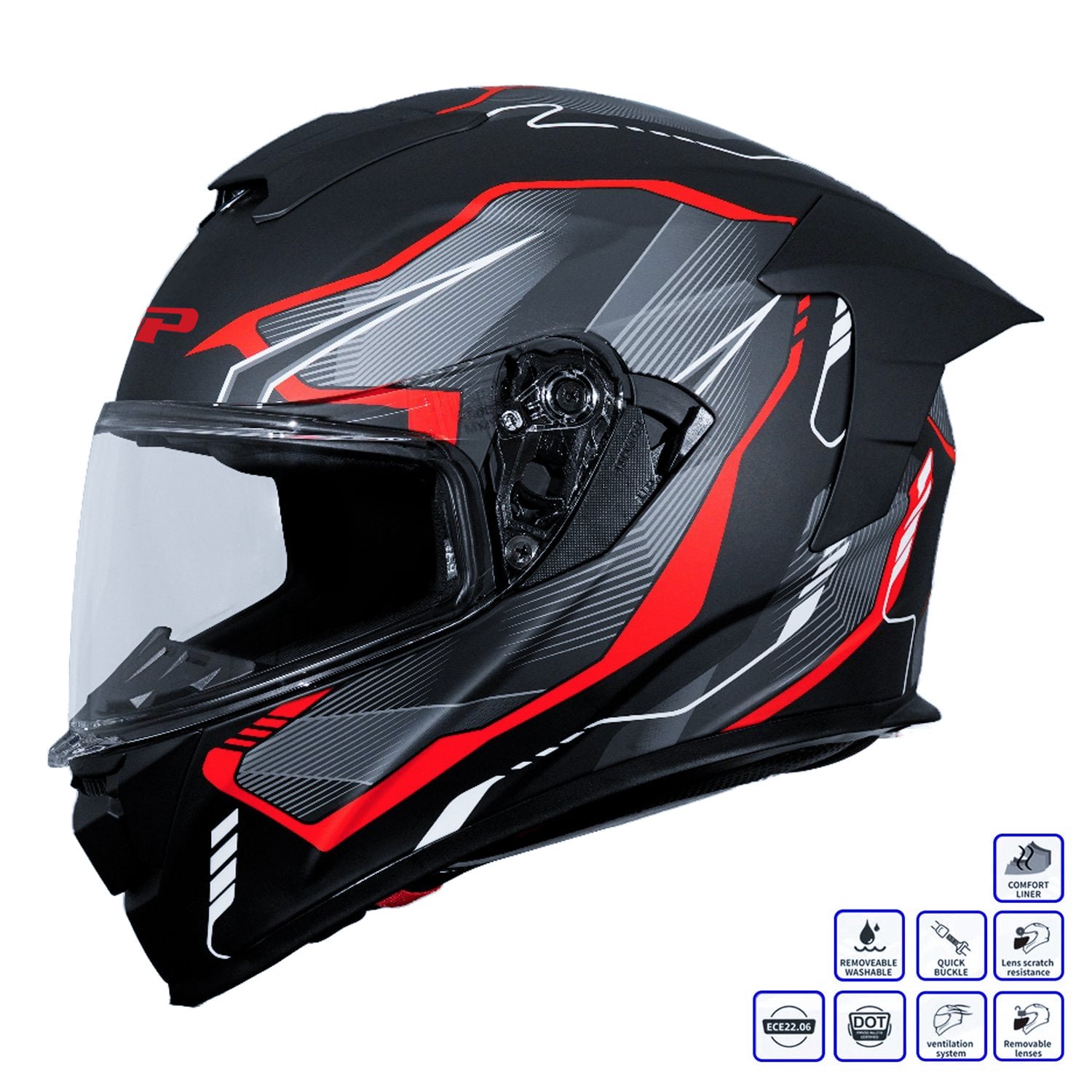 GP Kompozit MKS008-EBGR Yarış Spoiler Güneş Vizörlü Şeffaf Full Face Motosiklet Kaskı