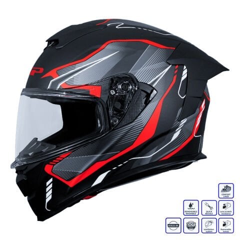 GP Kompozit MKS008-EBGR Yarış Spoiler Güneş Vizörlü Şeffaf Full Face Motosiklet Kaskı