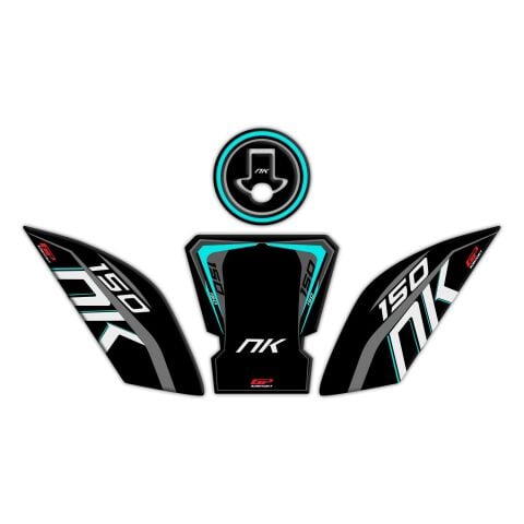 GP Kompozit CF Moto 150 NK 2016-2022 Uyumlu Tank Pad Seti Siyah-Turkuaz