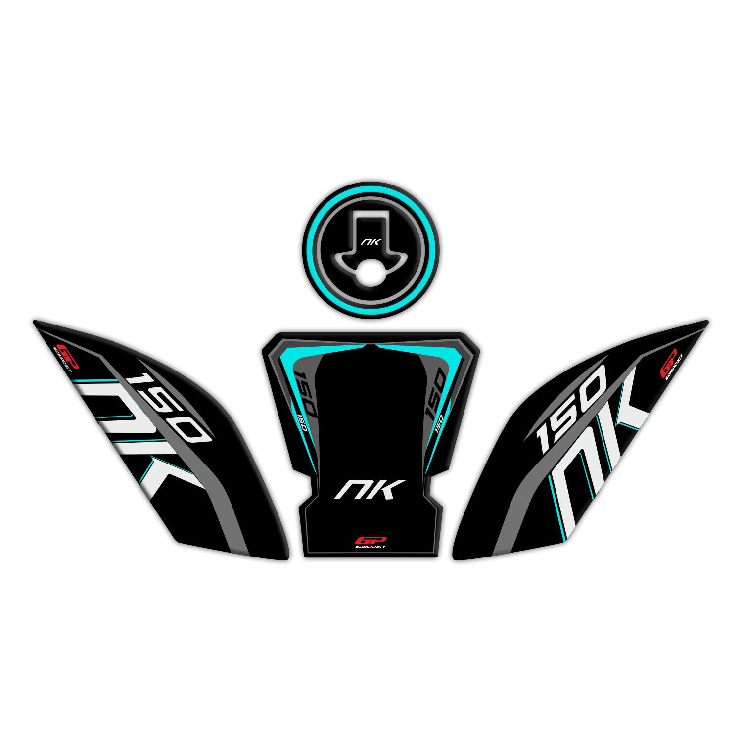 GP Kompozit CF Moto 150 NK 2016-2022 Uyumlu Tank Pad Seti Siyah-Turkuaz
